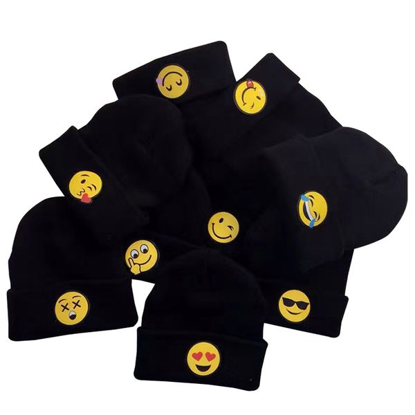 

2016 fashion qq face expression children hats baby kintted caps for winter and autumn emoji hats, Yellow