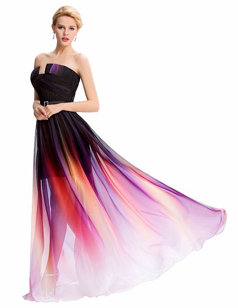 

Ombre colorful long prom dresses Empire 2019 luxurious chiffon formal dress gown floor length celebrity ladies prom dress Evening Dresses