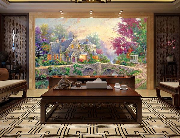 

mural wall paper flowers castle fairy tale beautiful scenery wallpapers