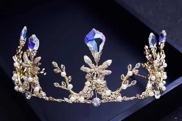 

bridal korean bride retro fresh yellow crown crystal hair band hair accessories wedding headwear, Slivery;golden