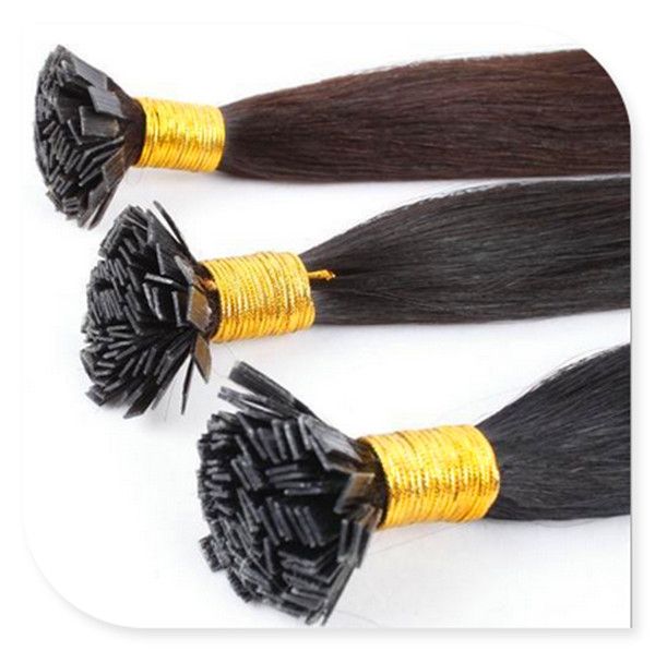 

wholesale-100% real hair 6a 1g/strand 100g/pack pre-bonded keratin hair extensions flat tip hair, Red;blue