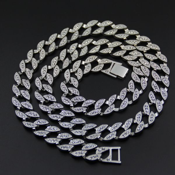 18K ouro branco gelado fora cubano Miami Chain Link Micro Pave Laboratório Cz Diamond Colar 140g 76cm 30 polegadas 15mm de largura