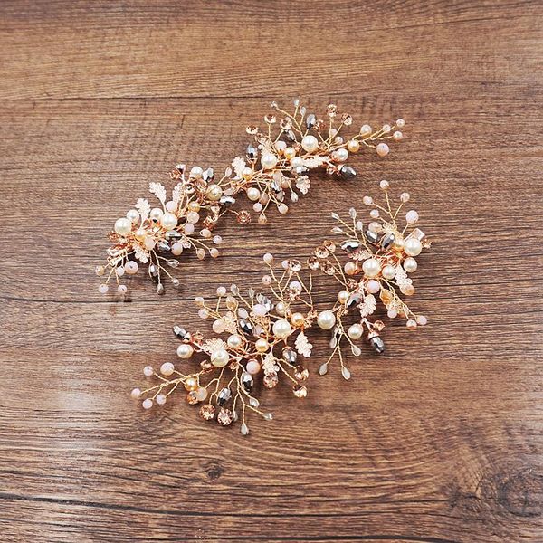 

beijia Gold Leaf Hair Clips Barrettes Beaded Bridal Hair Jewelry Wedding Accessories Hair Combs Vintage Women Headpiece