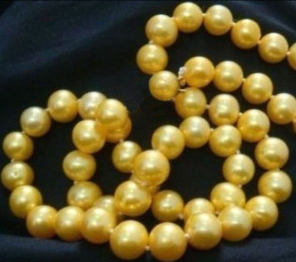 

genuine natural 9-10mm south sea golden pearl necklace 18inch 14k, Silver