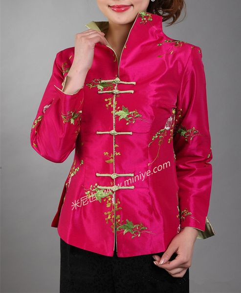 All'ingrosso- Cappotto da giacca da ricamo in raso di seta da donna cinese tradizionale rosa caldo Fiori Taglia S M L XL XXL XXXL Spedizione gratuita Mny19-B
