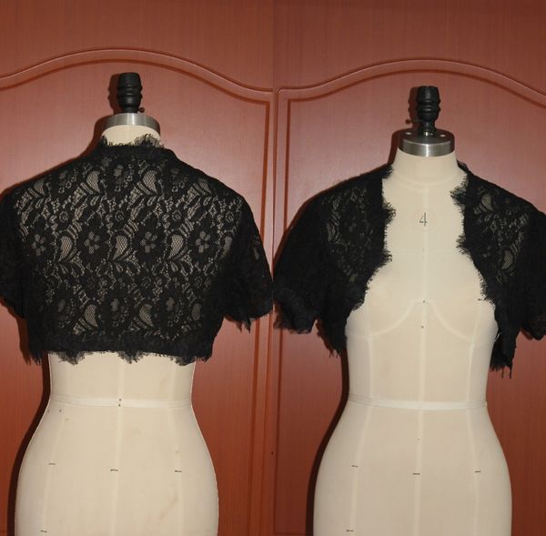 

black lace mini bolero short sleeves wedding bridal jackets custom made evening formal wear ing, White