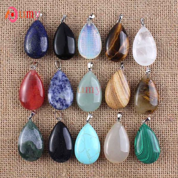 

wholesale 10 pcs exquisite shiny silver plated mixed order quartz stone water drop pendant fashion jewelry