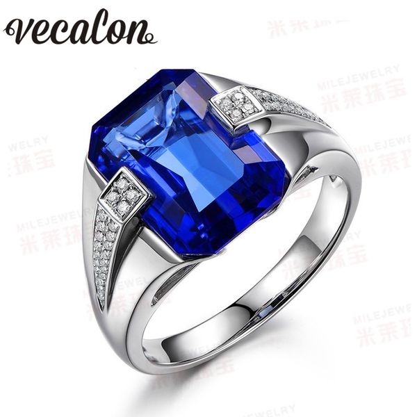 Vecalon Brand Men Fashion Ювелирные Изделия Свадьба Зубное кольцо 6CT Sapphire CZ Diamond 925 Стерлингового Серебра Мужской Услуги Кольцо