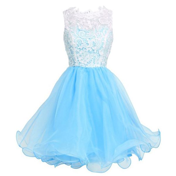 Barato vestidos de regresso à luz de renda azul luz azul organza saia jóias pescoço sem mangas vestidos de festa de baile feitos para pedir alta qualidade