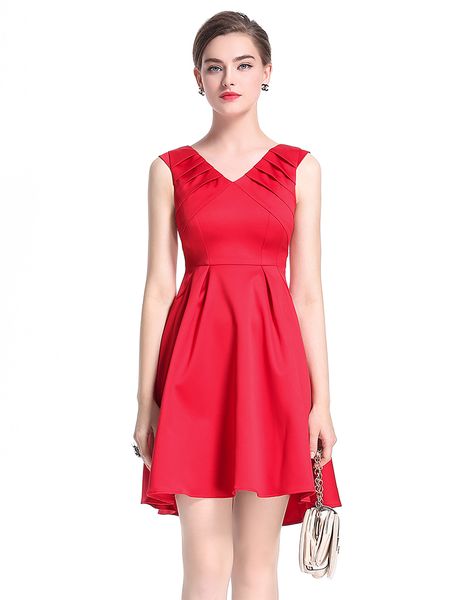 

2017 fashion women asymmetrical dress pleated v-neck sleeveless dresses 0917162, White;black