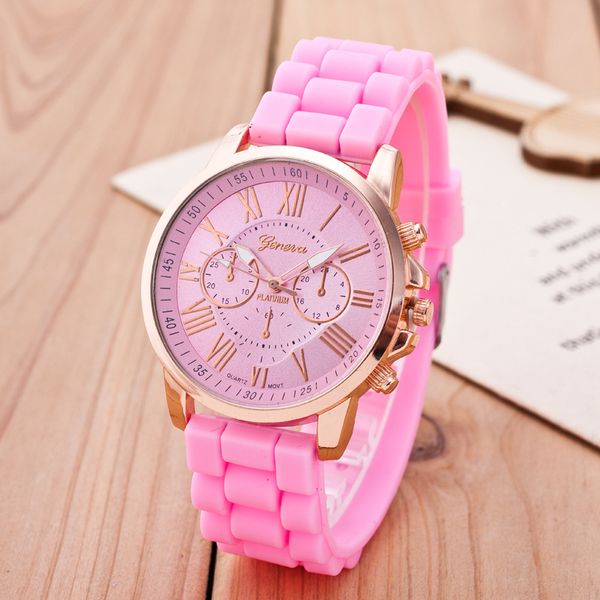 

fashion geneva watch rubber silicon candy jelly fashion men and women silicone quartz wrist watches with 10 colors, Slivery;brown