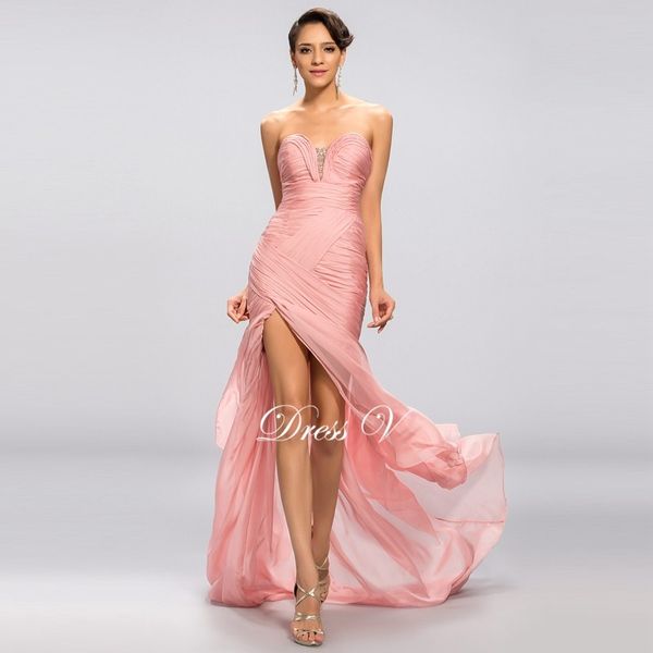 

2019 Mermaid Long Evening Dress Court Train 30D Chiffon Prom Dress Split-Front Sweetheart Floor Length Long Evening Dress Robe de soiree