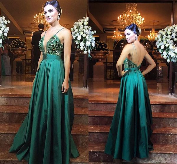 

real p vintage evening dresses spaghetti satin red carpet dresses embroidery criss cross straps runway fashion dresses 2017, Black;red