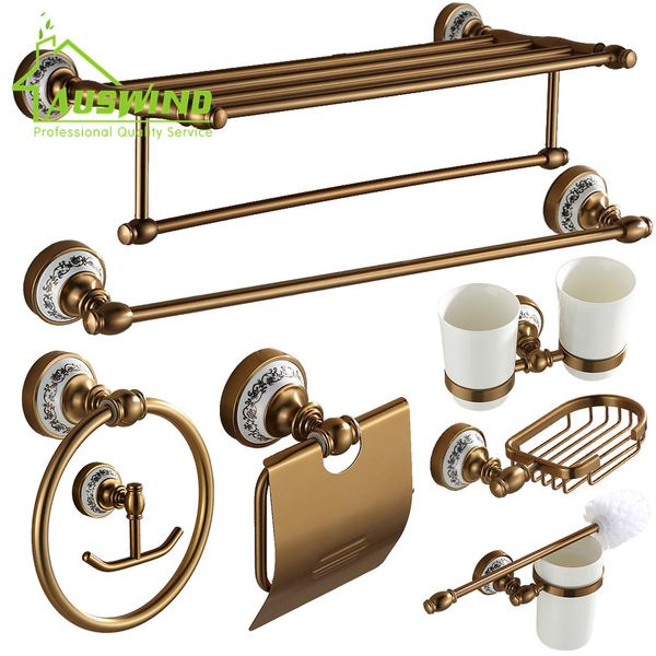 Großhandel - Antike gebürstete Badezimmer-Accessoires, Keramik-Space-Aluminium-Badezimmer-Hardware-Sets, wandmontierte Bronze-Badezimmerprodukte