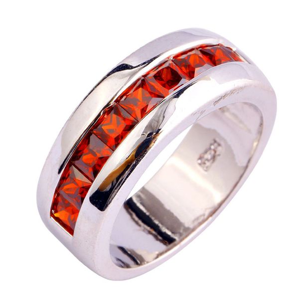

factory direct-selling jewelry red garnet 18k white gold plated silver fashion ring size 7 8 9 10 for wholesale, Golden;silver