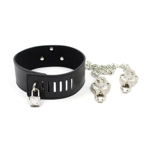 

steel pu collar+necklace leather toys butterfly nipple clamps flirting bondage products stainless wammo