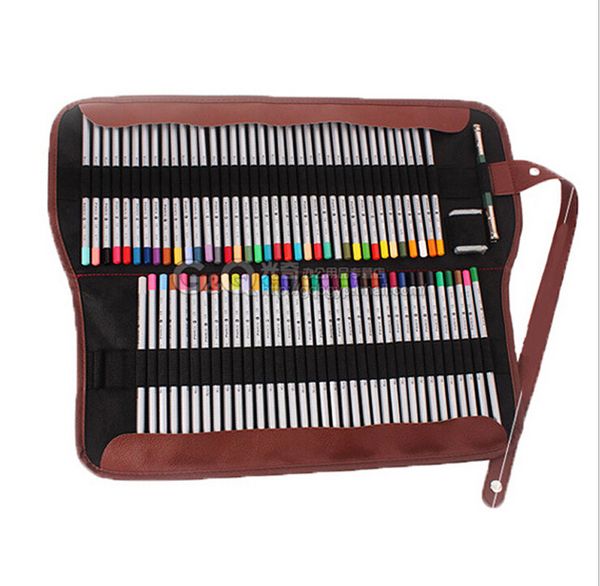 

wholesale-finishing canvas leather pencil bag 36/ 48/ 72 pcs pluggable pens storage bag sketch colored pencil lead volume high capacity