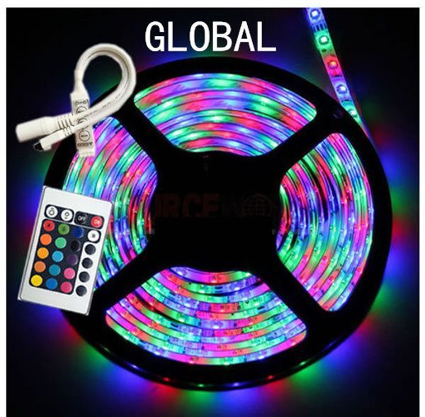 RGB-LED-Streifenlicht, 3528 SMD, 50 m, 50 m, 10 Rollen, 300 LEDs, flexibel, wasserdicht, + 24-Tasten-IR-Fernbedienung + 12 V, 2 A Netzteil von DHL