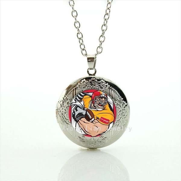 

Out of the ordinary men jewelry locket necklace Newest mix 32 sport team men with helmet picture accessory for men and boys NF042