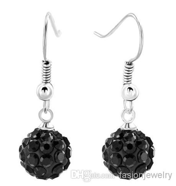 

30 pairs/lot 10mm y353 ale rhinestone mix white new disco ball beads clay shamballal crystal earrings drop j535, Golden;silver