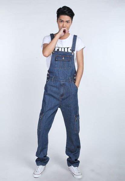 

fashion casual mens denim overalls jumpsuit new male stylish jeans jumpsuits bib pants for men, Blue