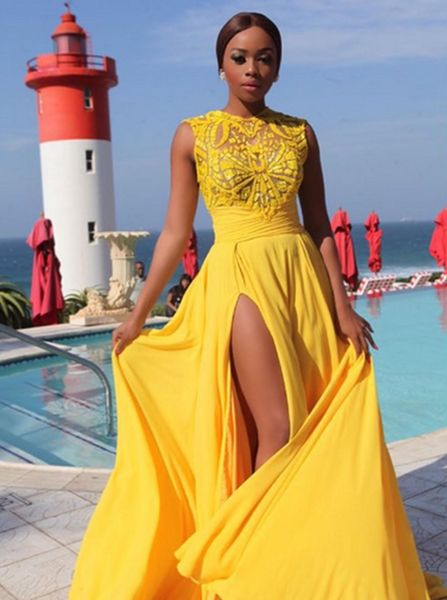Árabe Vestido De Gasa Fiesta 2017 Amarillo Simple Barato Compre f6ygY7b
