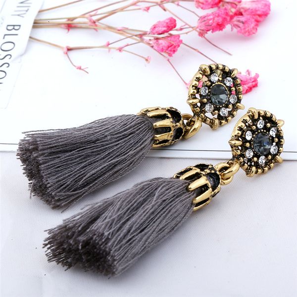 

vintage fringe long earring jewelry gold tone rhinestone crystal alloy flower tassel earrings for women retro statement dangle drop earri, Silver