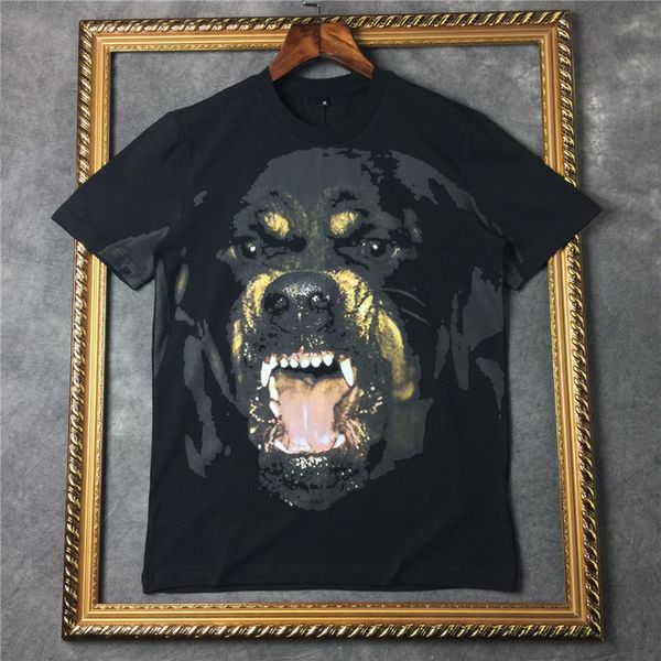 

бренд тег моды для мужчин хип-хоп 3d собака ротвейлер тенниску вокруг шеи короткий