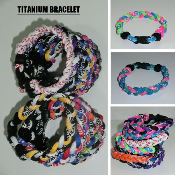 

2017 3 ropes braied titanium sports bracelet size:7'',8'',9'', Golden;silver