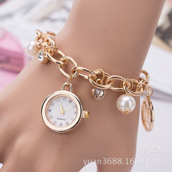 

women watches crystal bracelet watches 18k gold plated pearl bracelet wristwatches for women christmas gift, Slivery;brown