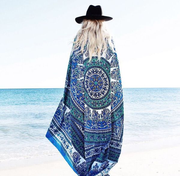 

beach sarongs shawl indian mandala square beach throw tapestry hippy boho gypsy cotton tablecloth yoga mat chiffon beach pad sarongs, Blue;gray