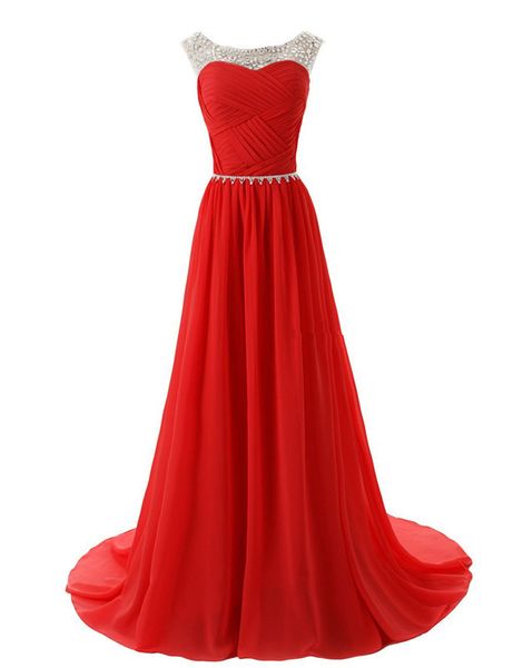 2021 Neues Angebot Sexy bunte lange Scoop Chiffon formelle Ballkleider Perlen Falten bodenlangen Abend Party Kleider