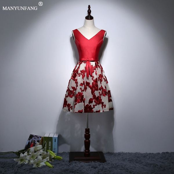 

red short cocktail dresses 2020 a-line mini elastic satin lace jewel neck backless with v neck off shoulder homecoming bow belt party gown, Black