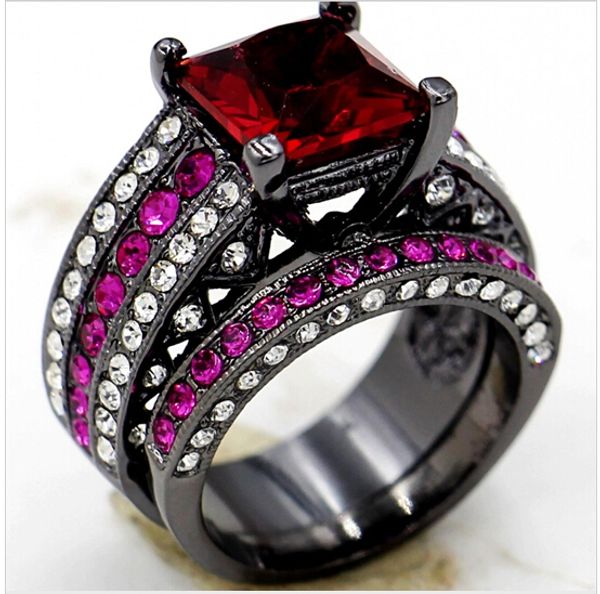 

size5/6/7/8/9/10 vintage lovers crystal jewelry 10kt black gold filled women lady's wedding ring for love gift, Slivery;golden