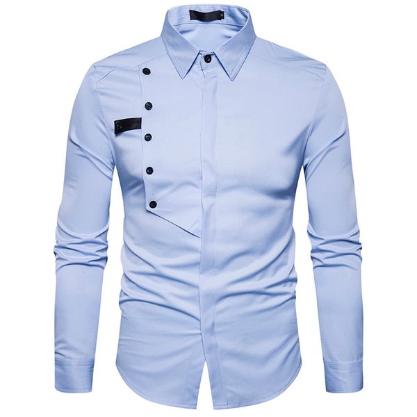 

brand clothing autumn new men's pure color personalized design button collar long-sleeved shirt fashion slim shirt, White;black