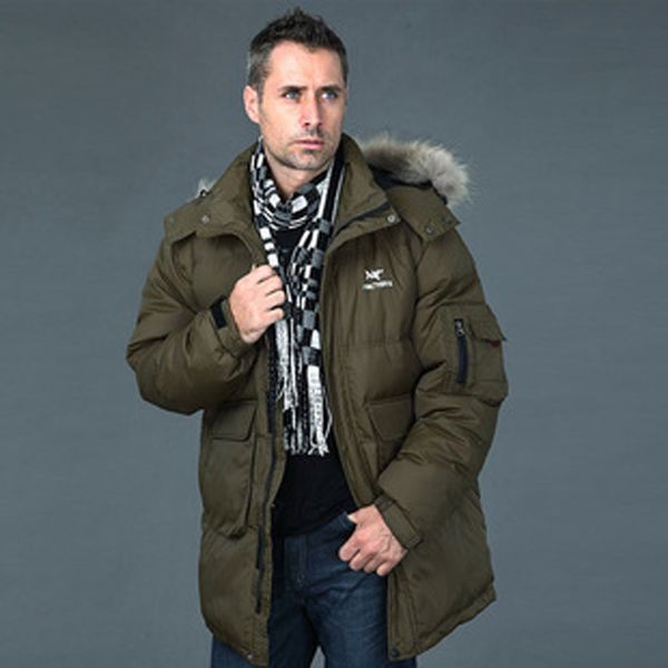 

fall-nice men winter warm down coat thickening hooded imitation fur collar jacket plus size white duck down outwear parkas hj113, Black