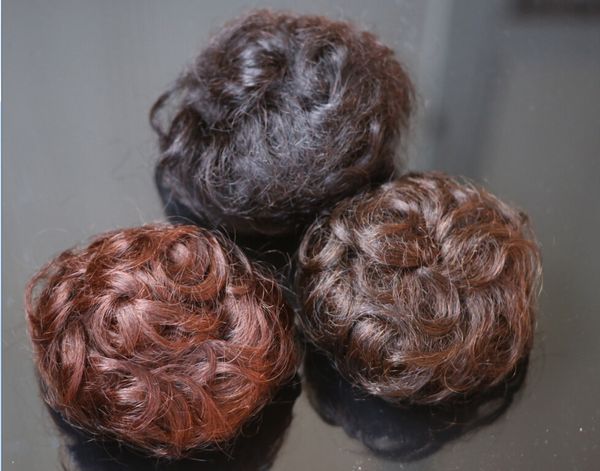 

wholesale-wholesale pony tail hair extension bun hair piece scrunchie 100% hair bun curl hair bun, Black;brown