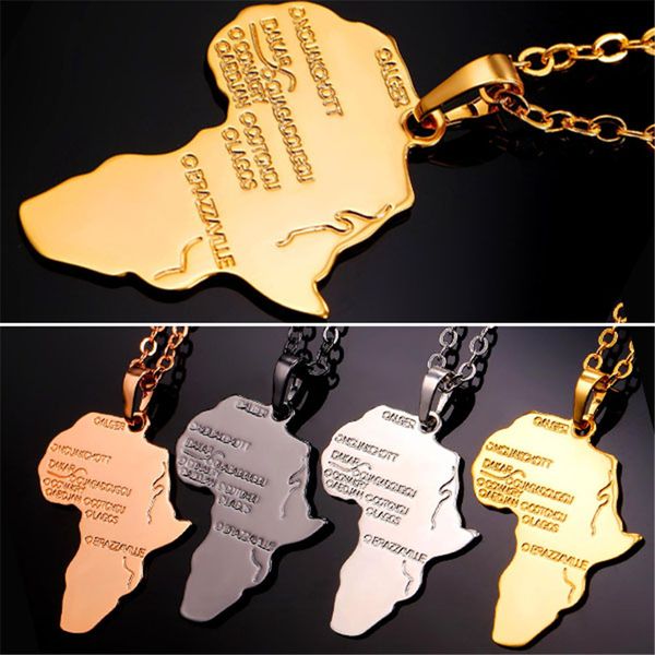 

U7 africa map pendant necklace platinum 18k real ro e gold black gun plated women men fa hion african tyle pendant hiphop jewelry
