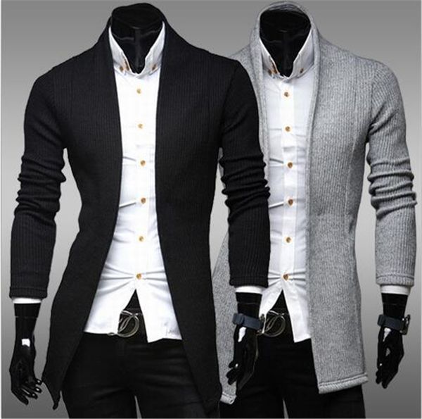 Atacado- Inverno 2016 Novos Homens Simples Cardigan Sweater Slim Mens V Neck Thirt Camisa Jaqueta