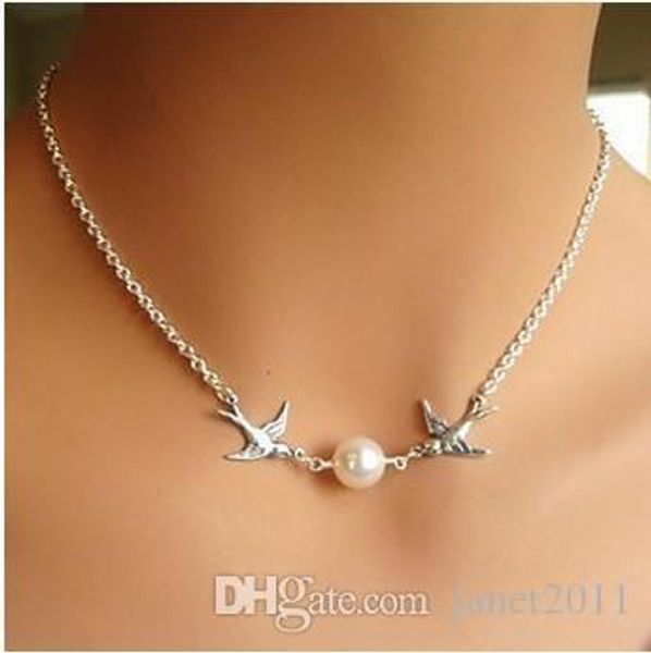

2 birds pearl chokers necklaces silver tone womens necklaces jewelry gifts for her womens necklaces, Golden;silver