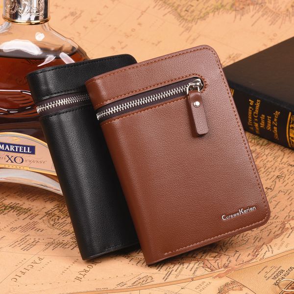 

fashion new qulaity pu leather men wallets 3 fold business short style design black coffee p bit card holder purse wallet ing, Red;black