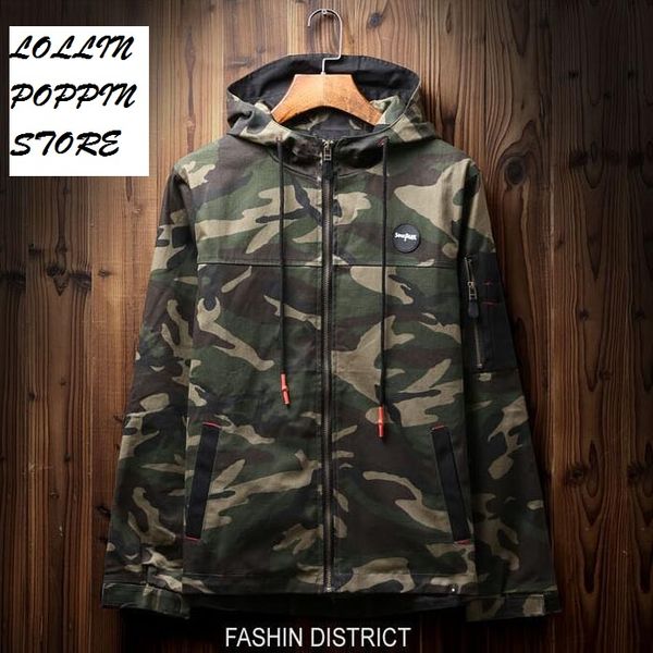 

wholesale- men hip hop hooded camouflage jacket with letters printed at back new 2017 mens hiphop skateboarder jackets camo pattern coat, Black;brown