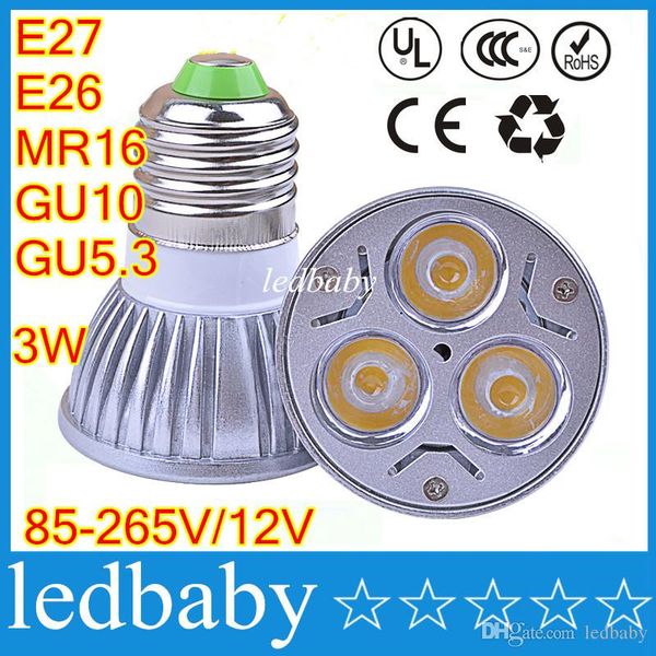 

cree 3 вт gu10 mr16 e27 gu5.3 светодиодный прожектор лампа gu10 прожектор 85-265 в 110 в dhl бесплатная доставка