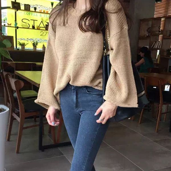 

wholesale- 2017 fashion winter autumn women sweaters solid loose casual pullovers batwing long sleeve o neck knitted warm sweater plus size, White;black