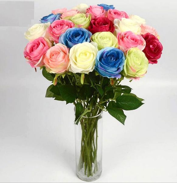 Роза шелк ремесло цветы искусственные цветы реальный сенсорный Цветы для свадьбы День Рождения украшения комнаты 6 Цвет дешевые продажа SF0208