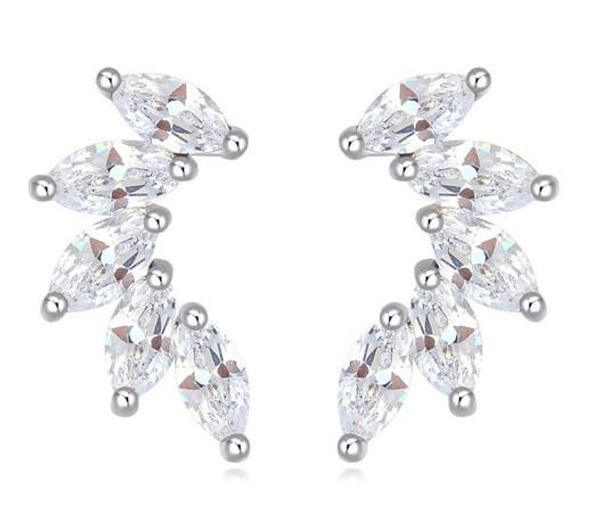 

stud earrings women fashion luxury zircon platinum plated leaves earrings jewelry wholesale drop shipping ter022, Golden;silver