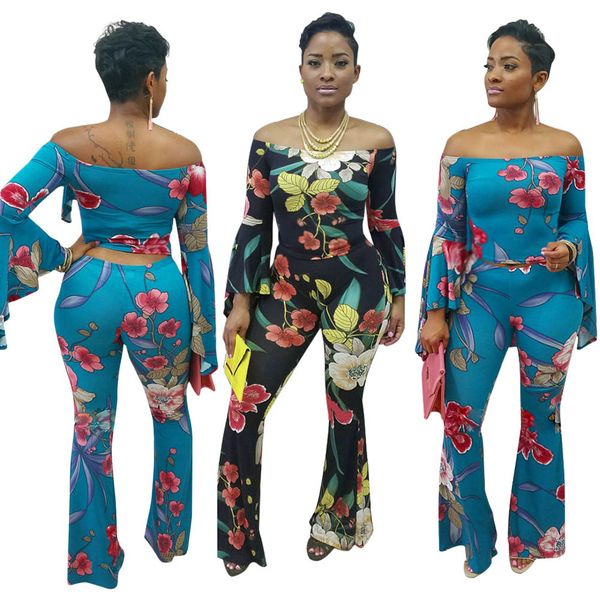

wholesale- 2017 plus size l/xl/xxl/xxxl 2 pcs print autumn winter style women slash neck casual bandage jumpsuit rompers overalls loose 057, Black;white