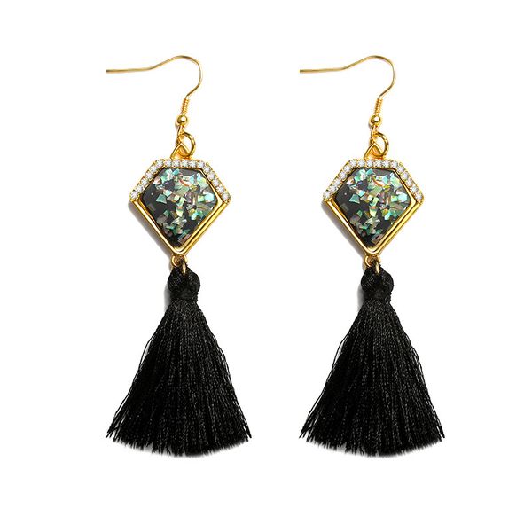 

2017 new trendy fashion tassels dangle earrings alloy crystal statement black rope tassel drop earring women jewelry eardrop, Silver