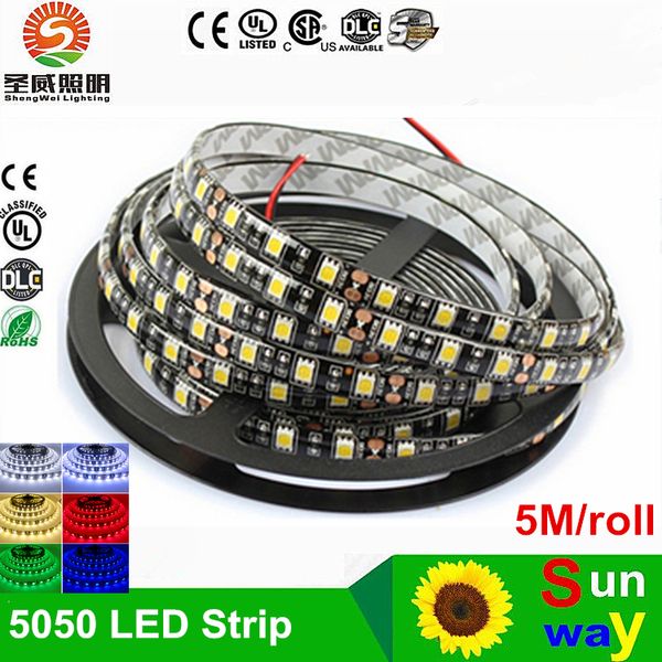 Striscia di corda PCB recentemente nera 5050 DC12V IP65 Impermeabile 60LED / m Luci a nastro bianco / rosso / verde / blu / RGB