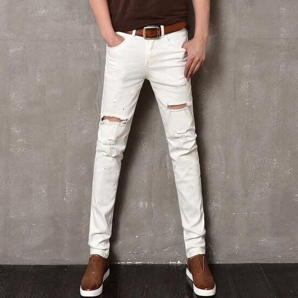 

wholesale-jeans men 2016 summer new men's jeans hole casual denim jeans white, Blue